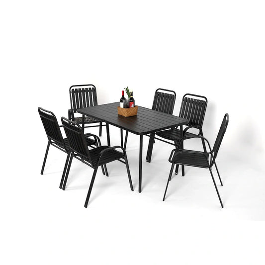7-Piece Patio Dining Set with 55  Steel Table & Armchairs