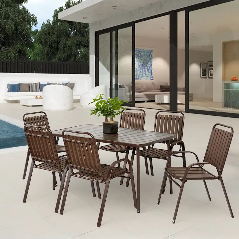 7-Piece Patio Dining Set with 55  Steel Table & Armchairs
