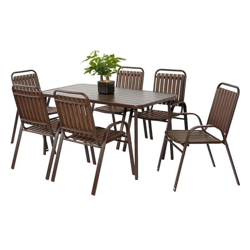 7-Piece Patio Dining Set with 55  Steel Table & Armchairs