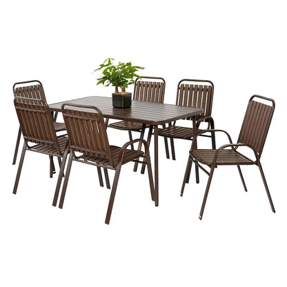 7-Piece Patio Dining Set with 55  Steel Table & Armchairs