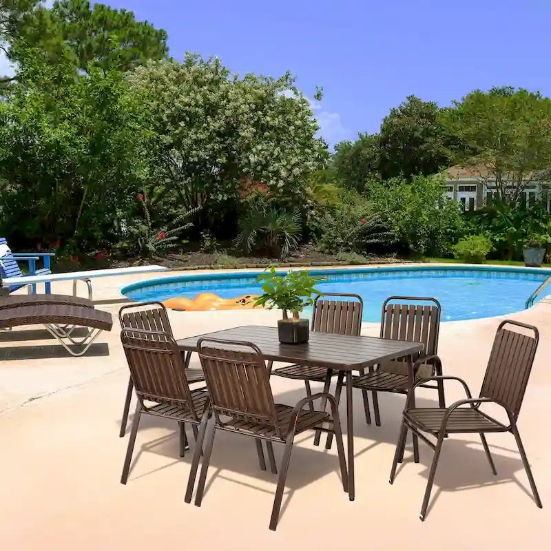 7-Piece Patio Dining Set with 55  Steel Table & Armchairs