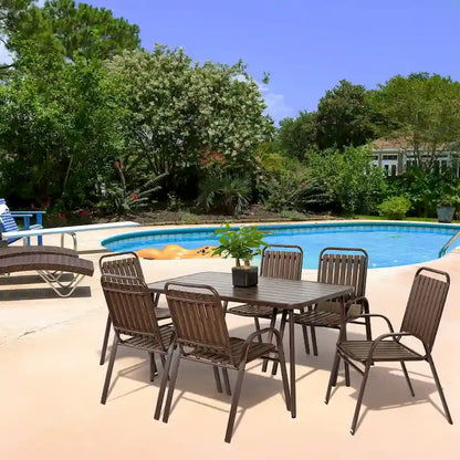 7-Piece Patio Dining Set with 55  Steel Table & Armchairs