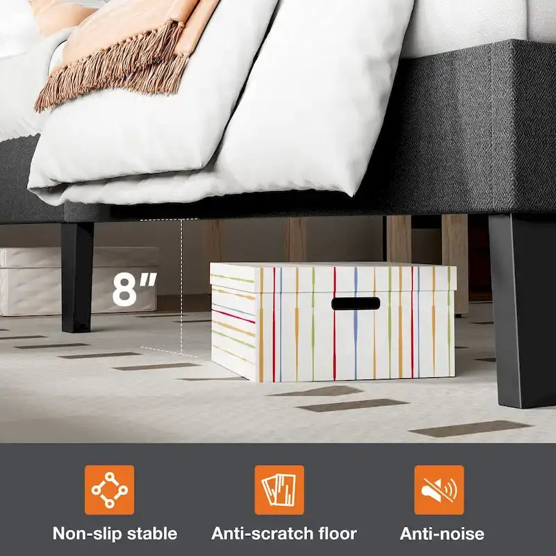 Dark Grey Queen Size Linen Upholstered Platform Bed with Adjustable Headboard and Solid Wooden Slats Support