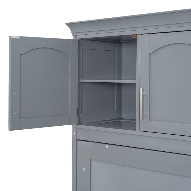 Gray Queen Size Multifunction Murphy Bed with Top Cabinets