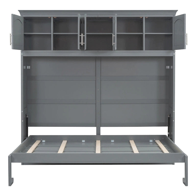 Gray Queen Size Multifunction Murphy Bed with Top Cabinets