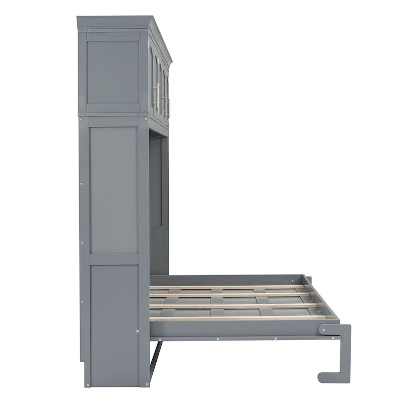 Gray Queen Size Multifunction Murphy Bed with Top Cabinets