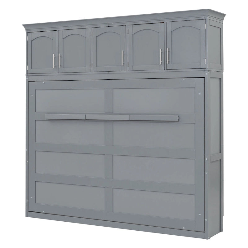 Gray Queen Size Multifunction Murphy Bed with Top Cabinets