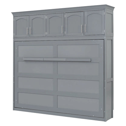 Gray Queen Size Multifunction Murphy Bed with Top Cabinets