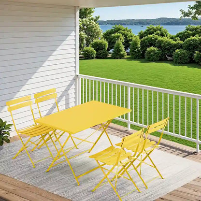 4-Person Foldable Patio Set – Weatherproof Iron Bistro Table & Chairs, Space-Saving, Ergonomic, No-Tools Assembly