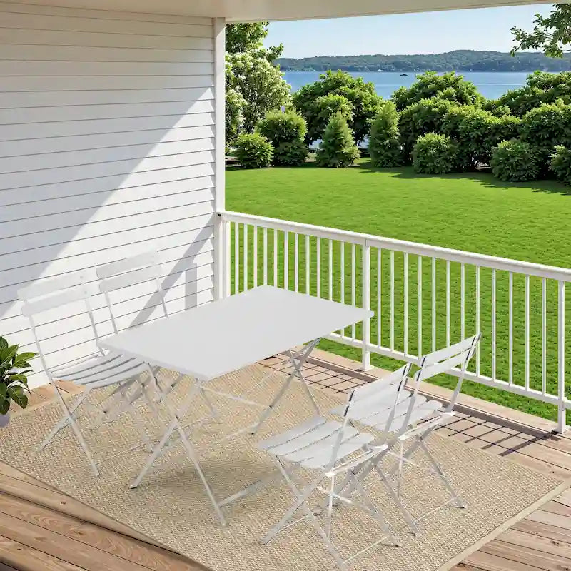 4-Person Foldable Patio Set – Weatherproof Iron Bistro Table & Chairs, Space-Saving, Ergonomic, No-Tools Assembly