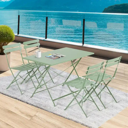 4-Person Foldable Patio Set – Weatherproof Iron Bistro Table & Chairs, Space-Saving, Ergonomic, No-Tools Assembly