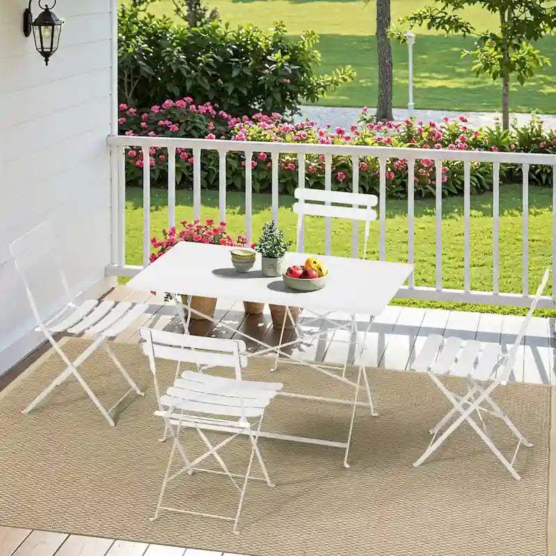 4-Person Foldable Patio Set – Weatherproof Iron Bistro Table & Chairs, Space-Saving, Ergonomic, No-Tools Assembly