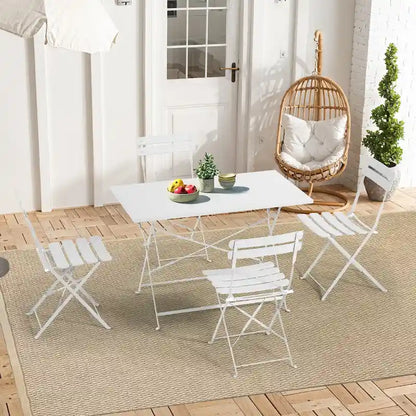4-Person Foldable Patio Set – Weatherproof Iron Bistro Table & Chairs, Space-Saving, Ergonomic, No-Tools Assembly