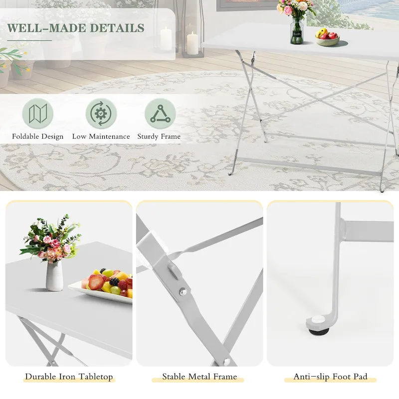 4-Person Foldable Patio Set – Weatherproof Iron Bistro Table & Chairs, Space-Saving, Ergonomic, No-Tools Assembly