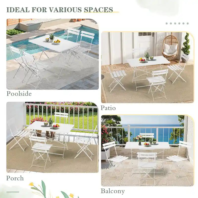 4-Person Foldable Patio Set – Weatherproof Iron Bistro Table & Chairs, Space-Saving, Ergonomic, No-Tools Assembly