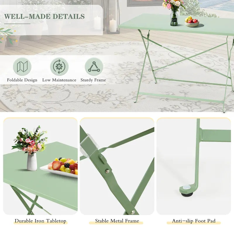 4-Person Foldable Patio Set – Weatherproof Iron Bistro Table & Chairs, Space-Saving, Ergonomic, No-Tools Assembly