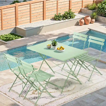 4-Person Foldable Patio Set – Weatherproof Iron Bistro Table & Chairs, Space-Saving, Ergonomic, No-Tools Assembly