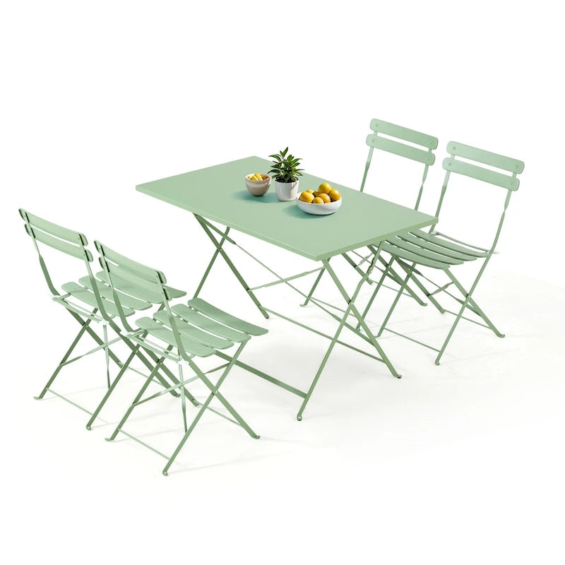 4-Person Foldable Patio Set – Weatherproof Iron Bistro Table & Chairs, Space-Saving, Ergonomic, No-Tools Assembly