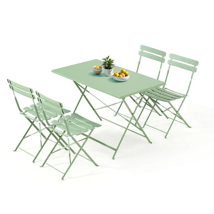 4-Person Foldable Patio Set – Weatherproof Iron Bistro Table & Chairs, Space-Saving, Ergonomic, No-Tools Assembly
