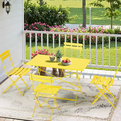 4-Person Foldable Patio Set – Weatherproof Iron Bistro Table & Chairs, Space-Saving, Ergonomic, No-Tools Assembly