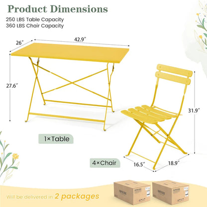 4-Person Foldable Patio Set – Weatherproof Iron Bistro Table & Chairs, Space-Saving, Ergonomic, No-Tools Assembly
