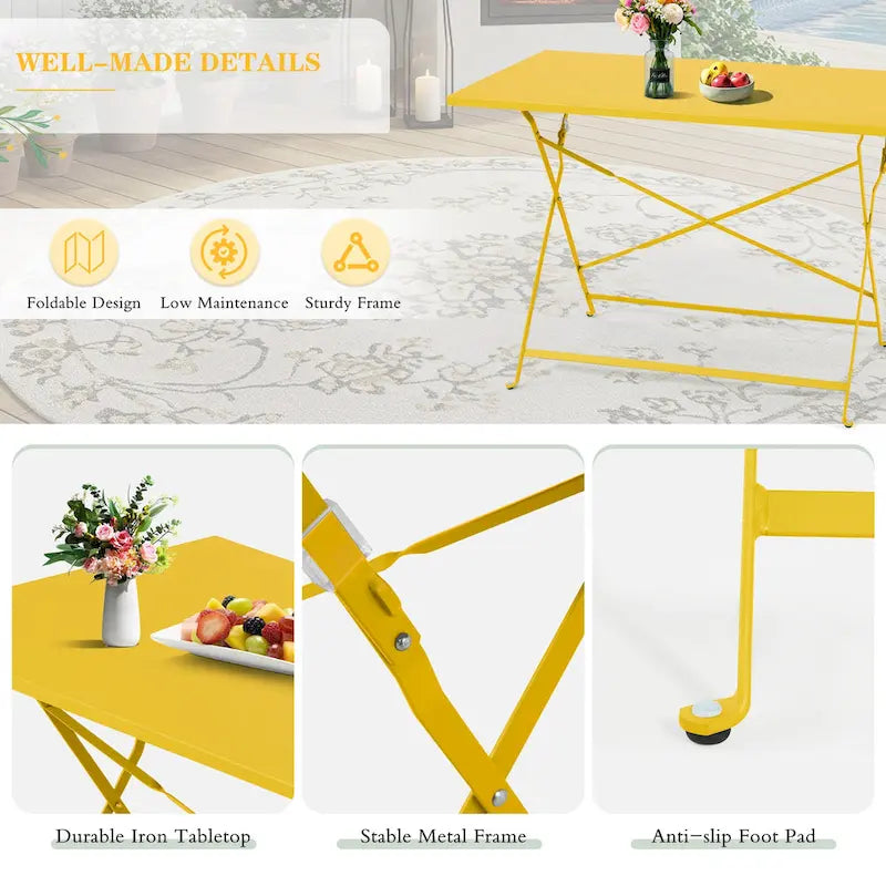 4-Person Foldable Patio Set – Weatherproof Iron Bistro Table & Chairs, Space-Saving, Ergonomic, No-Tools Assembly