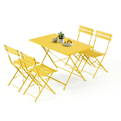 4-Person Foldable Patio Set – Weatherproof Iron Bistro Table & Chairs, Space-Saving, Ergonomic, No-Tools Assembly