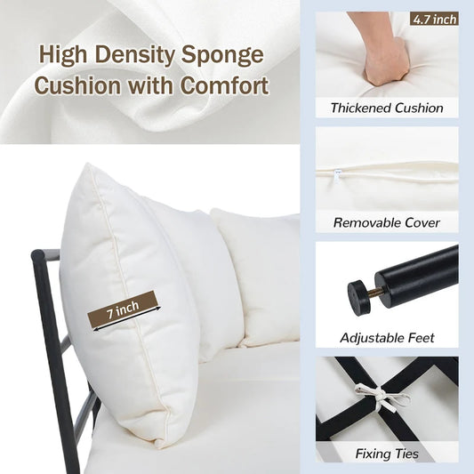 6-Seat Patio Outdoor Sectional Furniture Set, Half- Moon Curved L-Shaped Sofa with Iron Frame & Waterproof Coushions