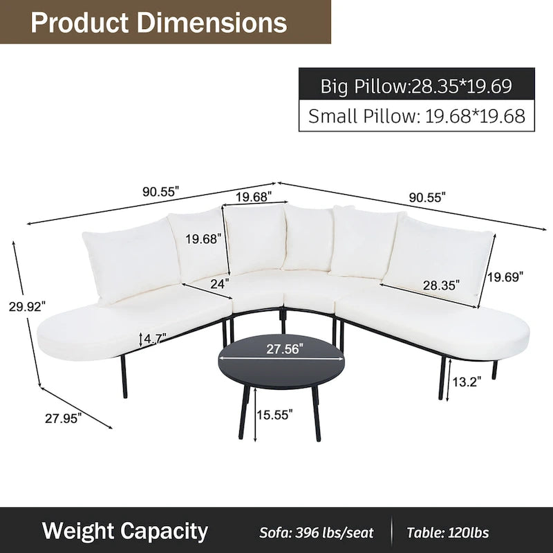 6-Seat Patio Outdoor Sectional Furniture Set, Half- Moon Curved L-Shaped Sofa with Iron Frame & Waterproof Coushions