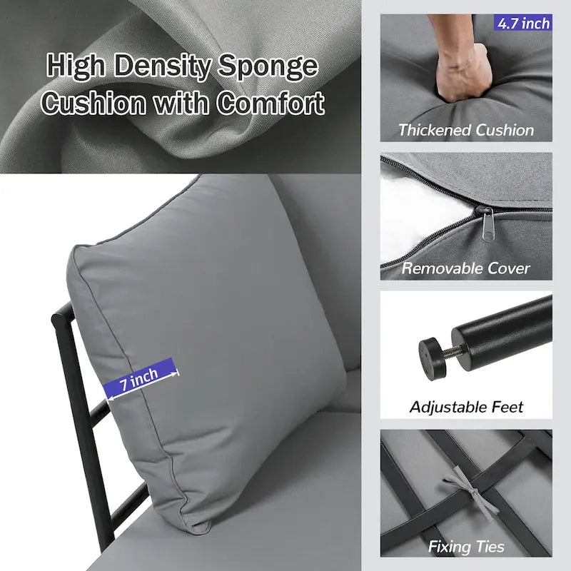 6-Seat Patio Outdoor Sectional Furniture Set, Half- Moon Curved L-Shaped Sofa with Iron Frame & Waterproof Coushions