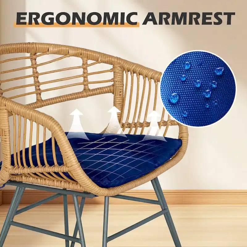 3 piece Outdoor patio Bistro Set，Patio Chairs and Glass Top Table Set with Cushions，Rattan Conversation Set