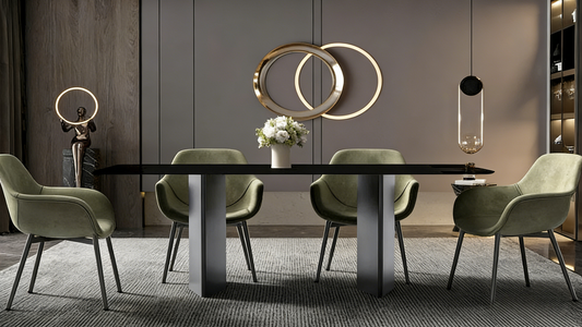 Lior Rectangular Dining Table with Glass/Sintered Stone Tabletop in Steel