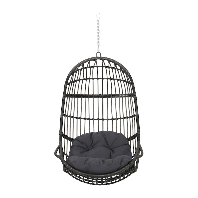 Crumpton Wicker Outdoor Hanging Basket Chair with Cushions by Christopher Knight Home