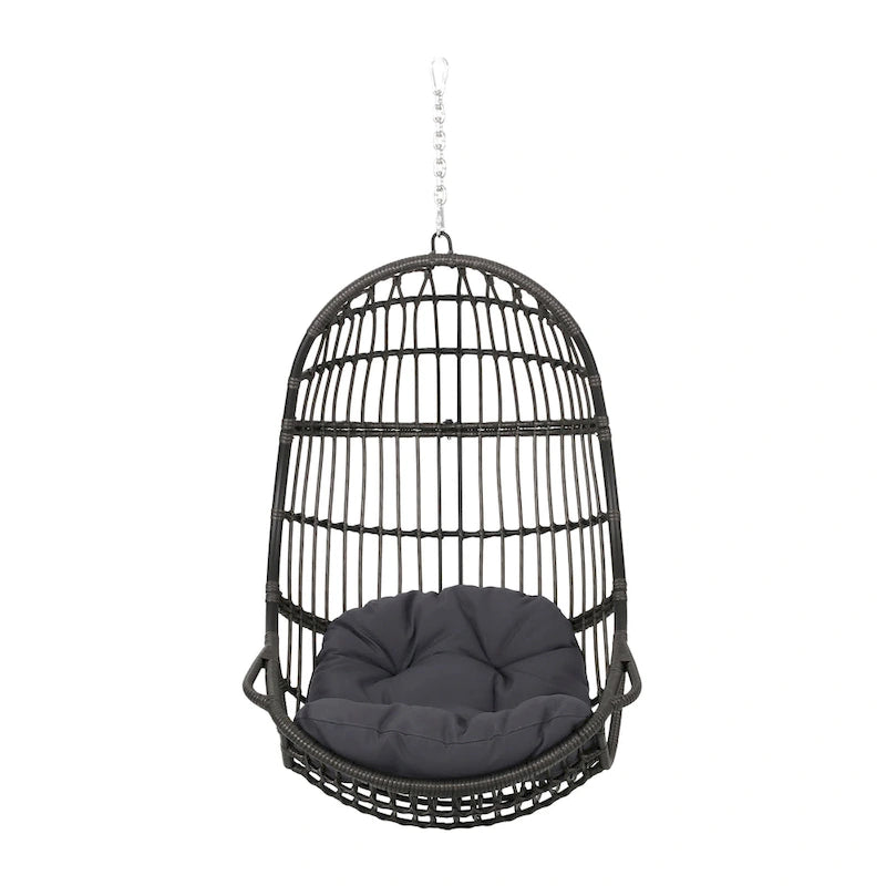 Crumpton Wicker Outdoor Hanging Basket Chair with Cushions by Christopher Knight Home