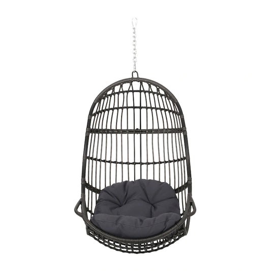 Crumpton Wicker Outdoor Hanging Basket Chair with Cushions by Christopher Knight Home