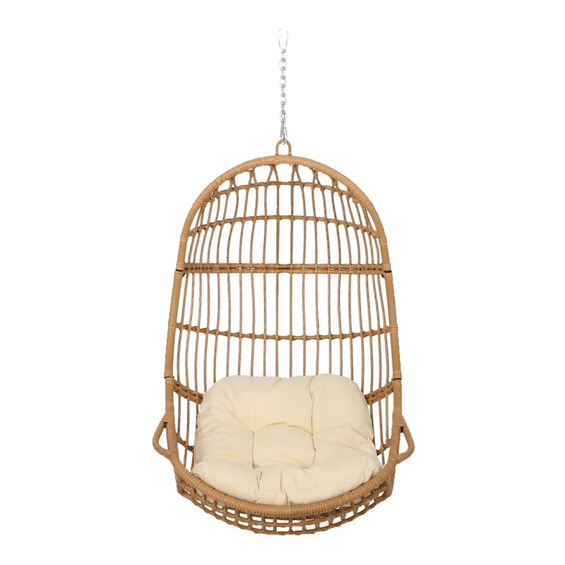 Crumpton Wicker Outdoor Hanging Basket Chair with Cushions by Christopher Knight Home