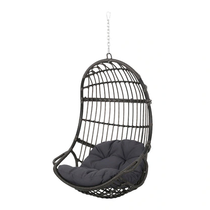 Crumpton Wicker Outdoor Hanging Basket Chair with Cushions by Christopher Knight Home