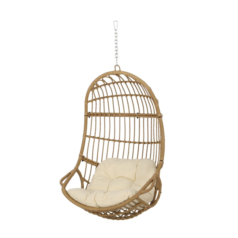 Crumpton Wicker Outdoor Hanging Basket Chair with Cushions by Christopher Knight Home