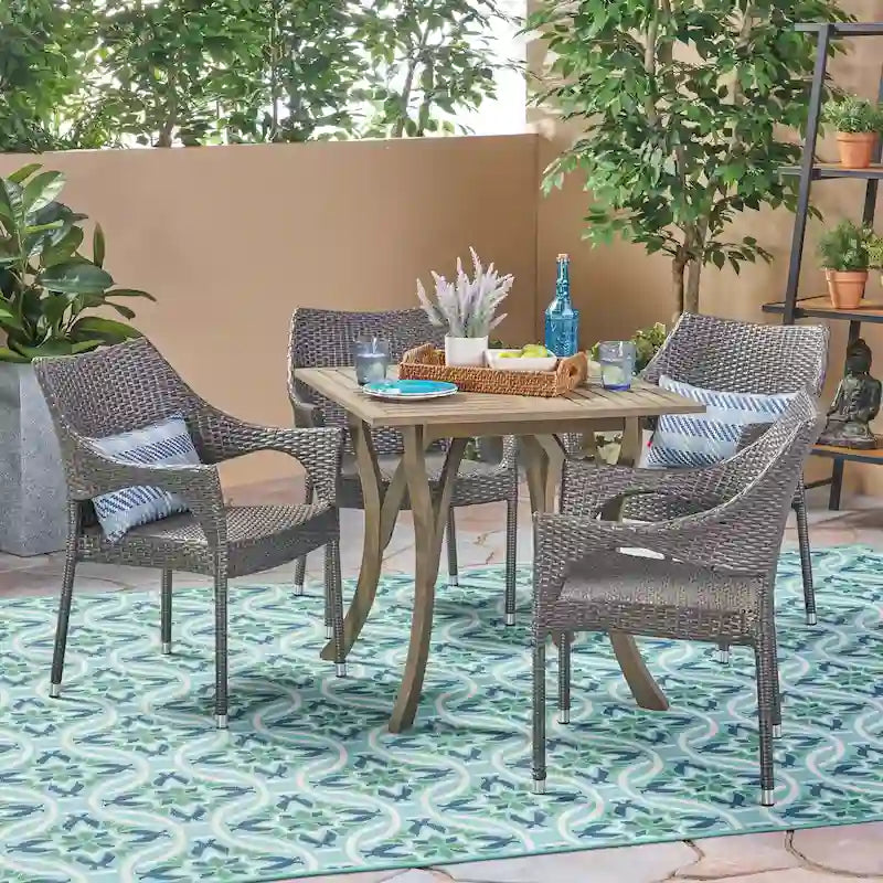 Christopher Knight Home Carroll Outdoor 5-Piece Acacia Wood and Wicker Dining Set