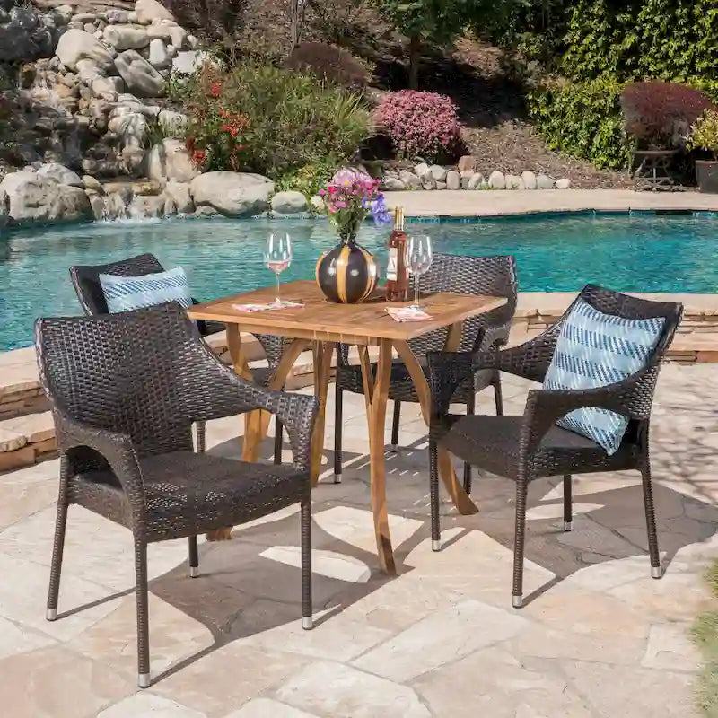 Christopher Knight Home Carroll Outdoor 5-Piece Acacia Wood and Wicker Dining Set