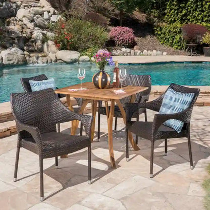 Christopher Knight Home Carroll Outdoor 5-Piece Acacia Wood and Wicker Dining Set