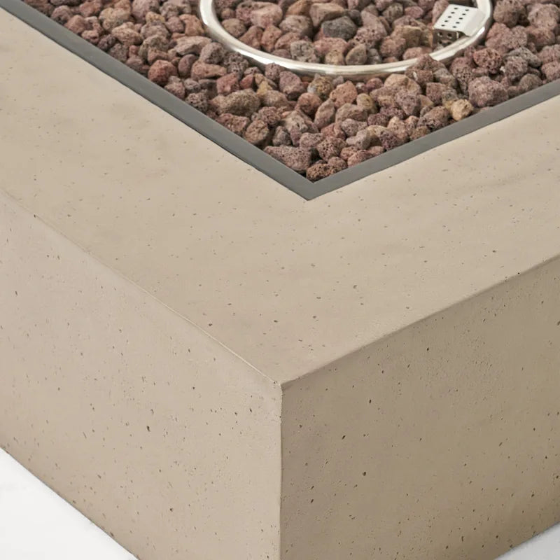 Illona Outdoor 5 Seater V-Shaped Acacia Wood Sofa Set with Square Fire Table and Tank by Christopher Knight Home