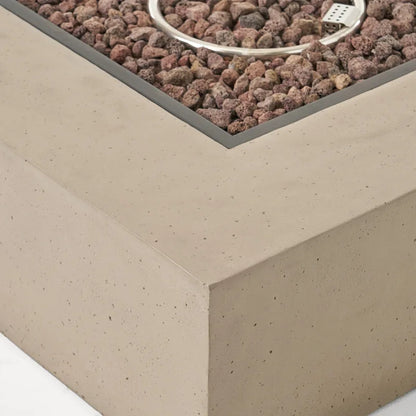 Illona Outdoor 5 Seater V-Shaped Acacia Wood Sofa Set with Square Fire Table and Tank by Christopher Knight Home