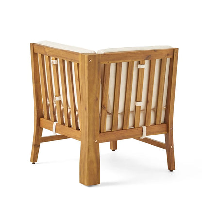 Illona Outdoor 5 Seater V-Shaped Acacia Wood Sofa Set with Square Fire Table and Tank by Christopher Knight Home