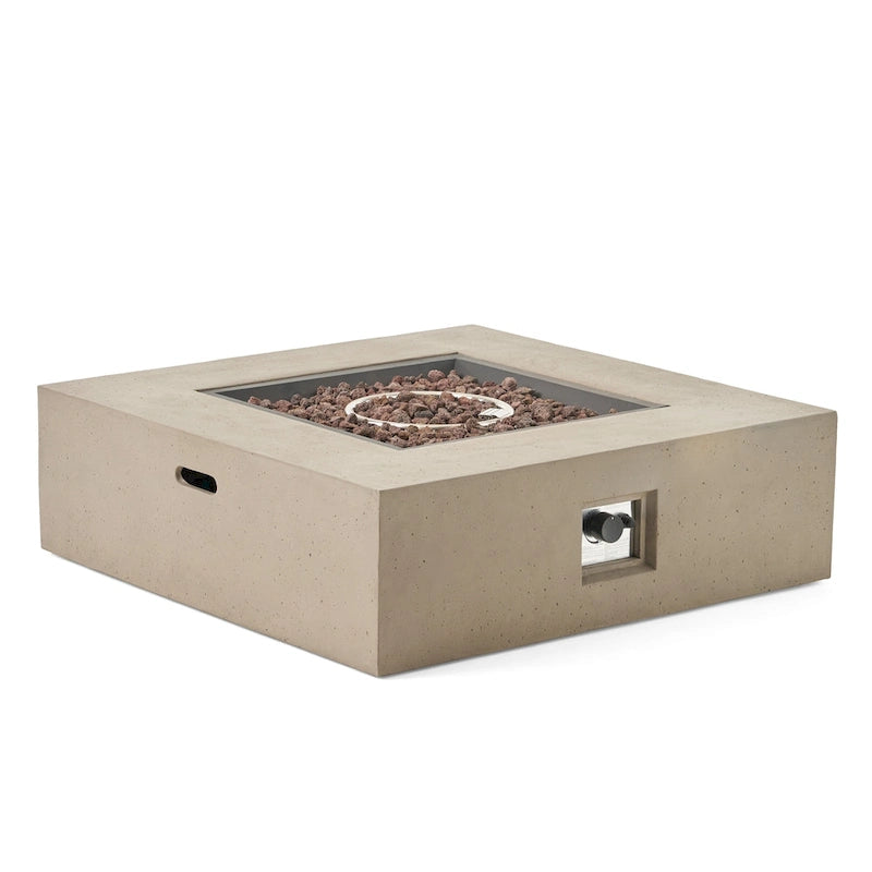 Illona Outdoor 5 Seater V-Shaped Acacia Wood Sofa Set with Square Fire Table and Tank by Christopher Knight Home