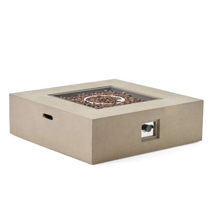 Illona Outdoor 5 Seater V-Shaped Acacia Wood Sofa Set with Square Fire Table and Tank by Christopher Knight Home