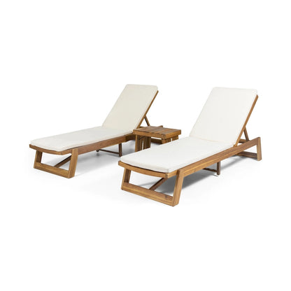 Kyoto Outdoor Acacia Wood 3 Piece Chaise Lounge Set with Water-Resistant Cushions by Christopher Knight Home