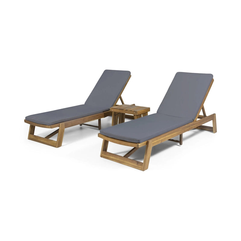 Kyoto Outdoor Acacia Wood 3 Piece Chaise Lounge Set with Water-Resistant Cushions by Christopher Knight Home