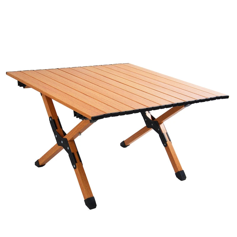 Portable picnic table, rollable aluminum alloy table top with folding solid X-shaped frame