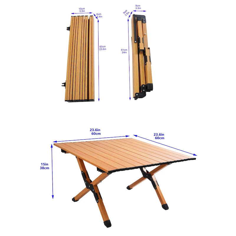 Portable picnic table, rollable aluminum alloy table top with folding solid X-shaped frame